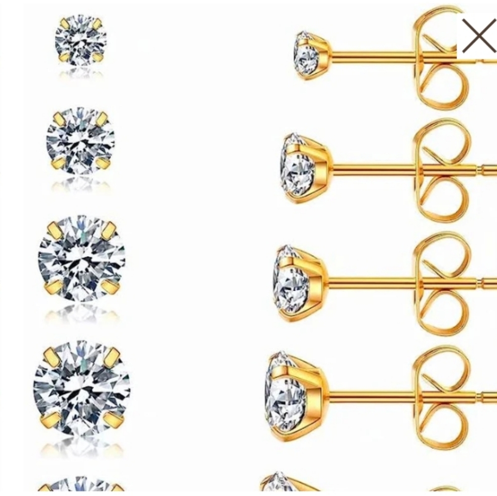 Nwt Louise Carter Fae Diamond Stud Earrings Set 5 Pairs Gold